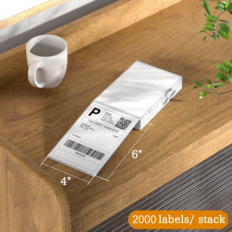 سي جيه باك ملصقات حرارية SJPACK مقاس 4 بوصات × 6 بوصات، 2000 ملصق Fanfold، ملصق شحن حراري مباشر متوافق مع Nelko، Rollo، Zebra، Brother، Orgbro، Munbyn، Jadens، طابعة ملصقات الشحن، درجة تجارية - Image 2